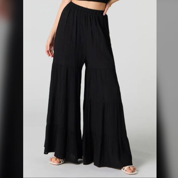 NEW tiered wide leg pants Forever 21 MEDIUM black - Picture 1 of 4